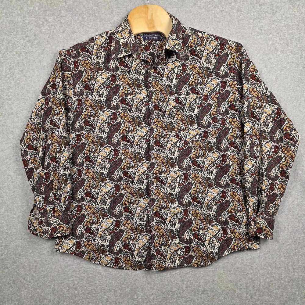 Roundtree & Yorke Shirt Mens XL Multicolor Paisley Long Sleeve Button Front